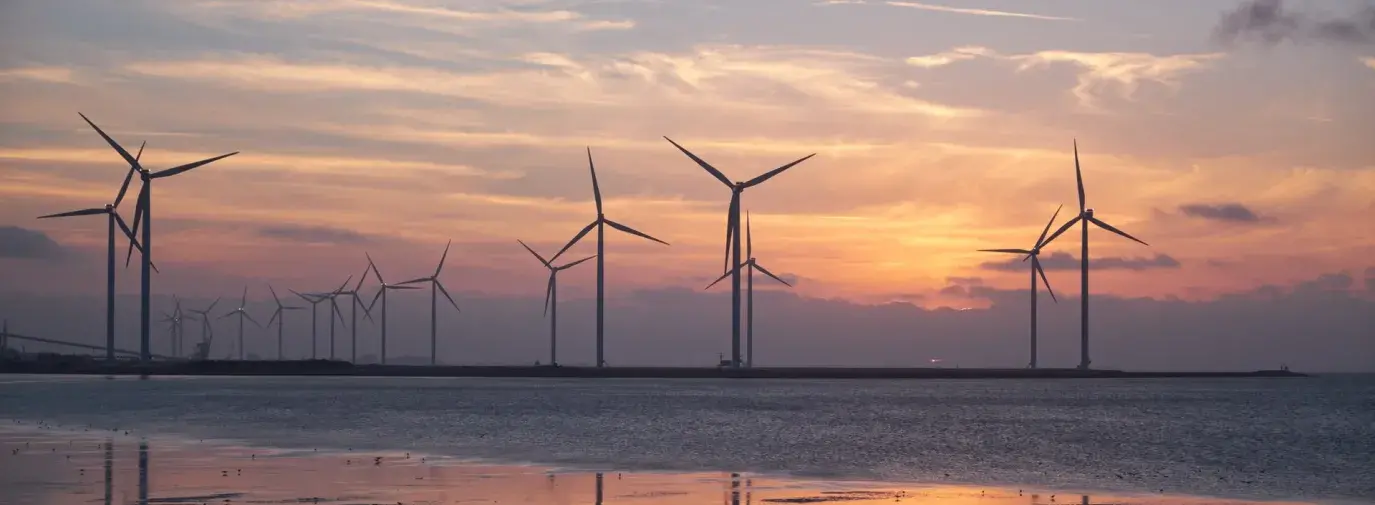 windmills in the sunset